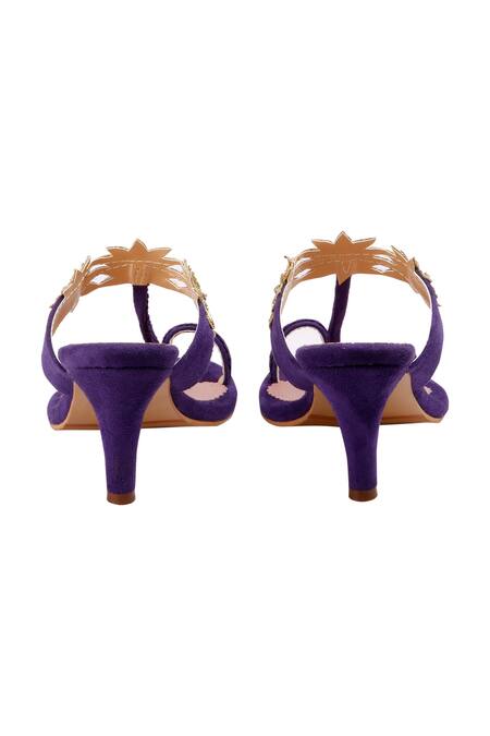 Preet Kaur_Purple Embroidery Lotus Kolhapuri Heels _Online_at_Aza_Fashions