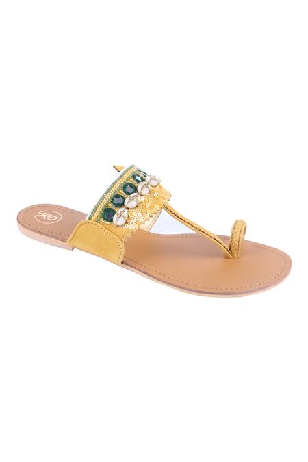 Shop Preet Kaur Yellow Embroidery Kolhapuri Sandals at Aza Fashions Shop_Preet Kaur_Yellow Embroidery Kolhapuri Sandals_at_Aza_Fashions