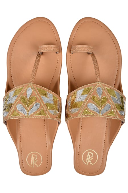 Shop Preet Kaur Beige Embroidery Kolhapuri Sandals at Aza Fashions Shop_Preet Kaur_Beige Embroidery Kolhapuri Sandals _at_Aza_Fashions