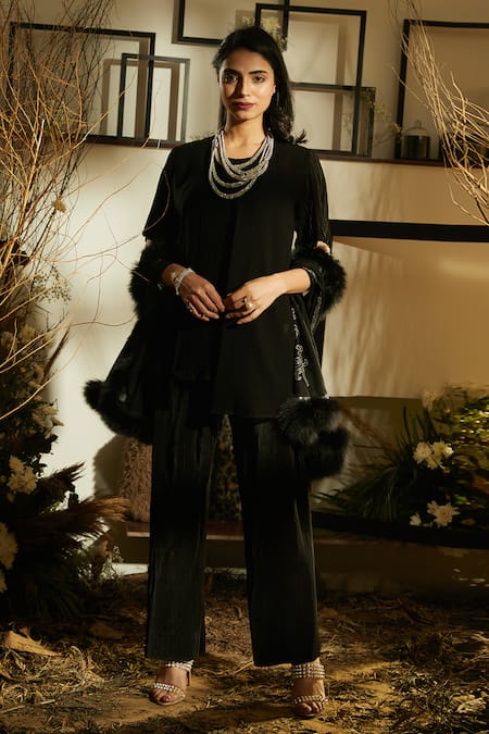 Tasuvure Black Pleated Satin Top And Pant Set Online at Aza Fashions Tasuvure_Black Pleated Satin Top And Pant Set _Online_at_Aza_Fashions