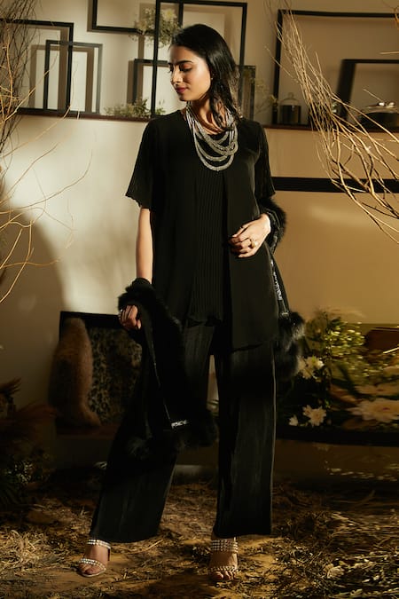 Buy Tasuvure Black Pleated Satin Top And Pant Set Online at Aza Fashions Buy_Tasuvure_Black Pleated Satin Top And Pant Set _Online_at_Aza_Fashions
