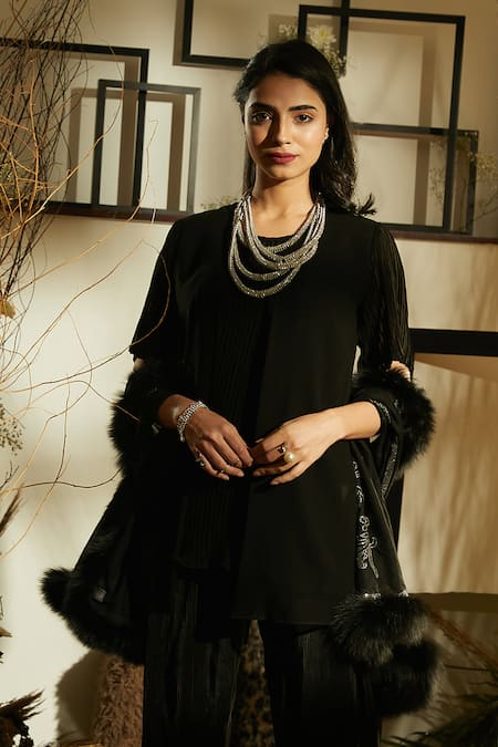 Shop Tasuvure Black Pleated Satin Top And Pant Set Online at Aza Fashions Shop_Tasuvure_Black Pleated Satin Top And Pant Set _Online_at_Aza_Fashions