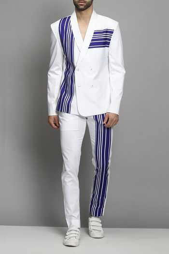 Cotton Striped Blazer And Pant Set 