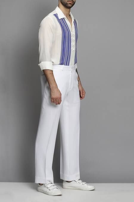 Paresh Lamba Signatures White Crepe Striped Shirt Online at Aza Fashions Paresh Lamba Signatures_White Crepe Striped Shirt _Online_at_Aza_Fashions