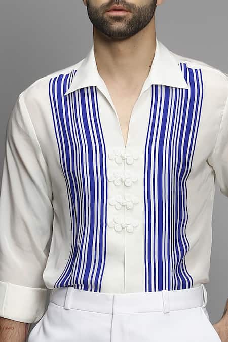 Paresh Lamba Signatures White Crepe Striped Shirt at Aza Fashions Paresh Lamba Signatures_White Crepe Striped Shirt _at_Aza_Fashions