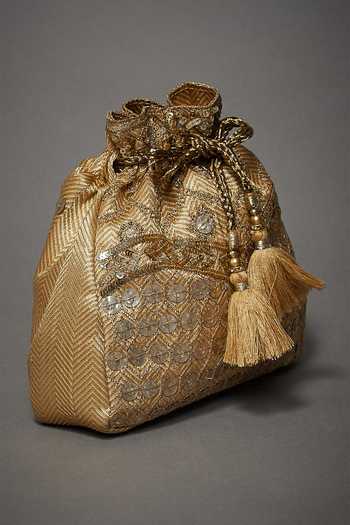 RI.Ritu Kumar_Gold Embroidery Yamini Motif Potli Bag_Online_at_Aza_Fashions
