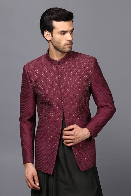 Buy_Seven_Black Cotton Silk Draped Kurta And Embroidered Bandhgala Set_Online_at_Aza_Fashions