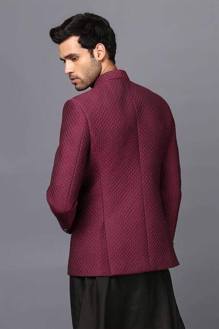 Shop_Seven_Black Cotton Silk Draped Kurta And Embroidered Bandhgala Set_at_Aza_Fashions