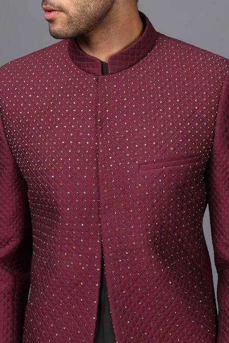 Seven_Black Cotton Silk Draped Kurta And Embroidered Bandhgala Set_at_Aza_Fashions