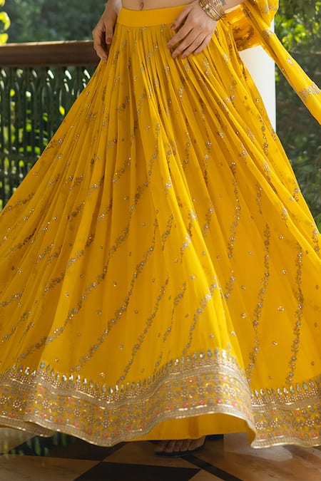 bright yellow banarasi silk traditional lehenga choli 3706