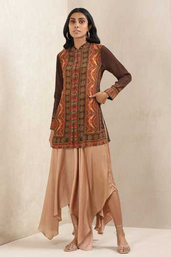 Buy Ritu Kumar Brown Asymmetric Palazzo at Aza Fashions Buy_Ritu Kumar_Brown Asymmetric Palazzo_at_Aza_Fashions