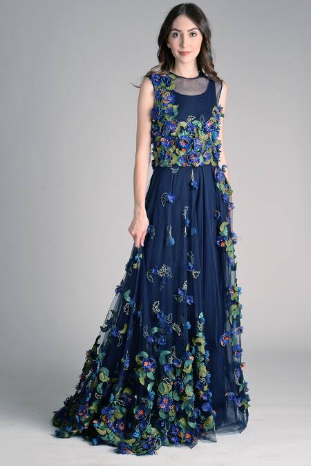 Buy_Not So Serious By Pallavi Mohan_Blue Embellished Gown_Online_at_Aza_Fashions