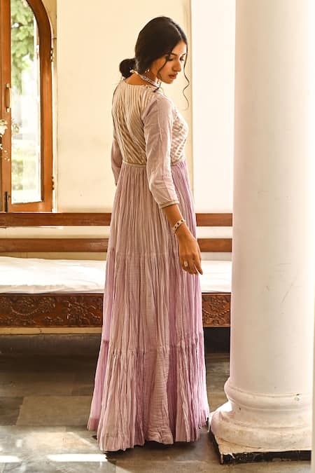 Shop Palak & Mehak Purple Cotton, Net Gota Patti Round Embroidered Anarkali With Dupatta at Aza Fashions Shop_Palak & Mehak_Purple Cotton, Net Gota Patti Round Embroidered Anarkali With Dupatta _at_Aza_Fashions