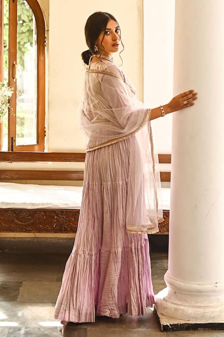 Palak & Mehak Purple Cotton, Net Gota Patti Round Embroidered Anarkali With Dupatta Online at Aza Fashions Palak & Mehak_Purple Cotton, Net Gota Patti Round Embroidered Anarkali With Dupatta _Online_at_Aza_Fashions