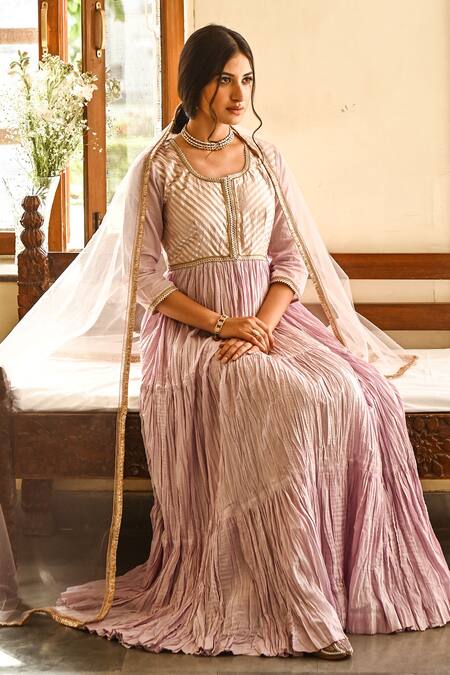 Buy Palak & Mehak Purple Cotton, Net Gota Patti Round Embroidered Anarkali With Dupatta Online at Aza Fashions Buy_Palak & Mehak_Purple Cotton, Net Gota Patti Round Embroidered Anarkali With Dupatta _Online_at_Aza_Fashions