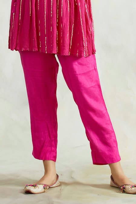 Shop_Palak & Mehak_Pink Kaftan Rayon Crepe Pant  Lining Embroidered Top And Set _Online_at_Aza_Fashions