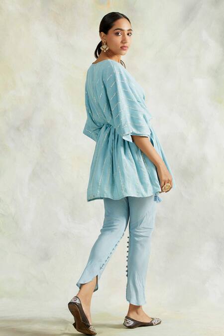 Palak & Mehak Embroidered Kaftan Top & Pant Set 