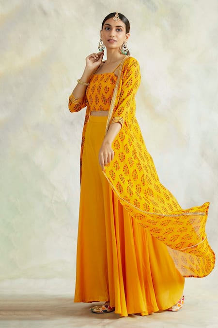 Palak & Mehak Floral Print Cape & Palazzo Set 