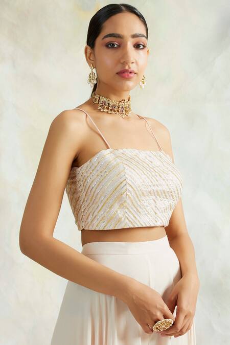 Buy_Palak & Mehak_Peach Georgette, Cotton Modal Floral Motifs, Gota Work Cape And Palazzo Set _Online_at_Aza_Fashions