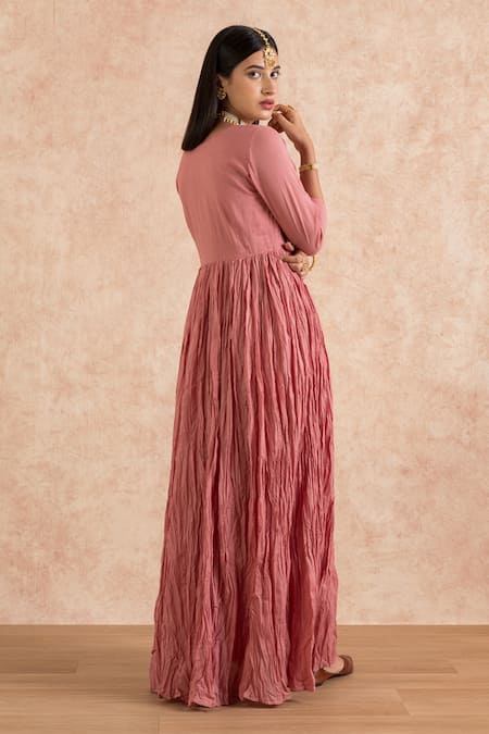 Shop Palak & Mehak Pink Anarkali Kurta Cotton, Dupatta Chanderi Floral Motifs U Neck With Printed at Aza Fashions Shop_Palak & Mehak_Pink Anarkali Kurta Cotton, Dupatta Chanderi Floral Motifs U Neck With Printed _at_Aza_Fashions