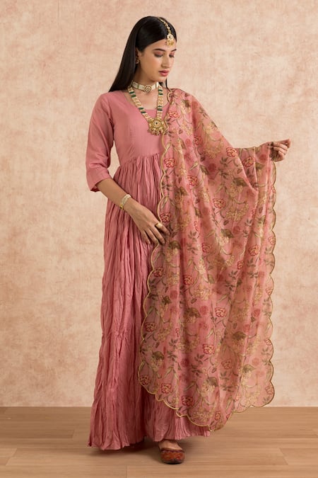 Buy Palak & Mehak Pink Anarkali Kurta Cotton, Dupatta Chanderi Floral Motifs U Neck With Printed Online at Aza Fashions Buy_Palak & Mehak_Pink Anarkali Kurta Cotton, Dupatta Chanderi Floral Motifs U Neck With Printed _Online_at_Aza_Fashions