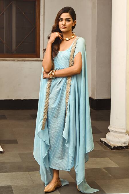 Green Bandhani Printed Cotton Layered Maxi Dress – DIVAWALK | Online  Shopping for Designer Jewellery, Clothing, Handbags in India