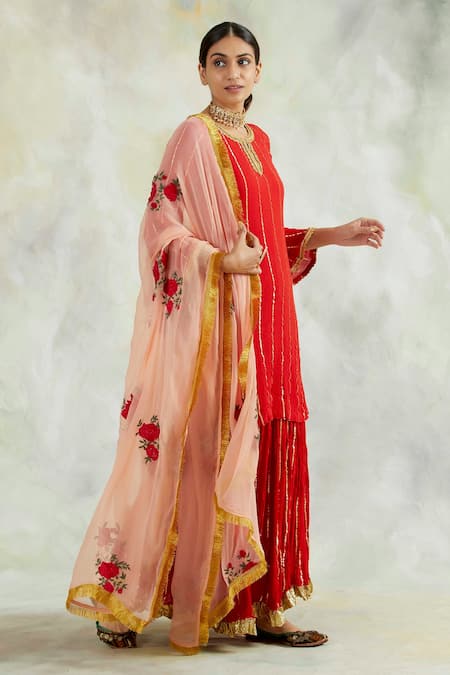 Palak & Mehak_Red Rayon Crepe Gota Work Kurta Set With Dupatta_Online_at_Aza_Fashions