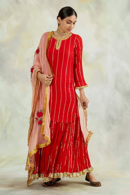 Buy_Palak & Mehak_Red Rayon Crepe Gota Work Kurta Set With Dupatta_Online_at_Aza_Fashions