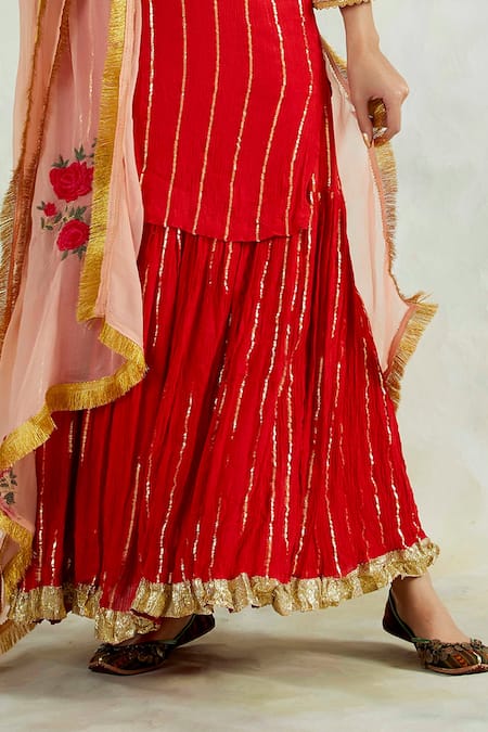 Shop_Palak & Mehak_Red Rayon Crepe Gota Work Kurta Set With Dupatta_Online_at_Aza_Fashions