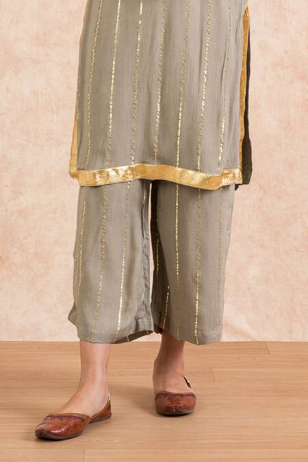 Shop_Palak & Mehak_Grey Rayon Crepe Gota Embroidered Kurta Set_Online_at_Aza_Fashions