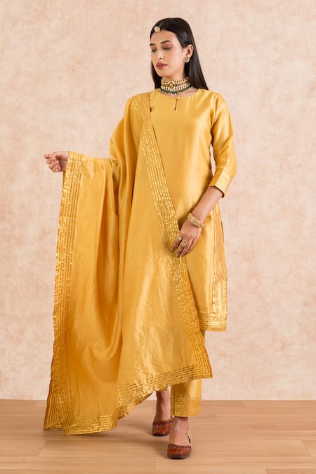 Palak & Mehak Chanderi Gota Embroidered Kurta Set 