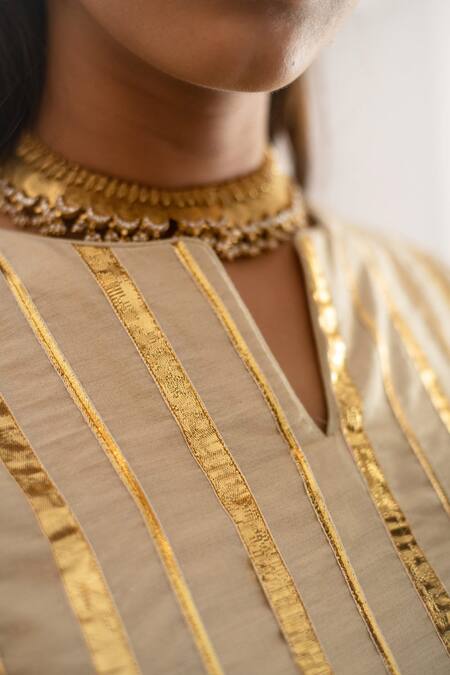 Buy Palak & Mehak Beige Dupatta Chiffon, Kurta And Pant Cotton Silk Gota Embroidered Palazzo Set Buy_Palak & Mehak_Beige Dupatta Chiffon, Kurta And Pant Cotton Silk Gota Embroidered Palazzo Set