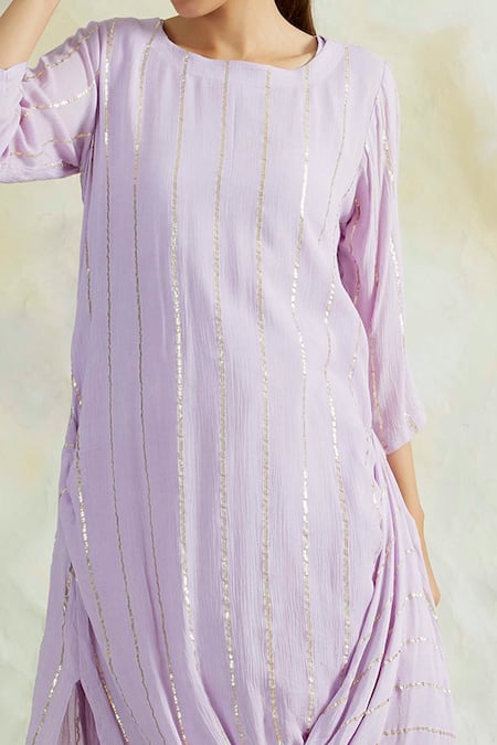 Palak & Mehak Purple Rayon Crepe Stripes Round Neck Cowl Dress at Aza Fashions Palak & Mehak_Purple Rayon Crepe Stripes Round Neck Cowl Dress _at_Aza_Fashions
