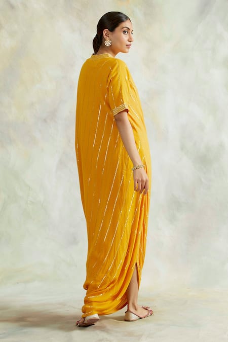 Palak & Mehak Striped Cowl Dress 