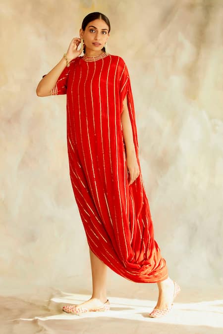 Palak & Mehak Striped Cowl Dress 