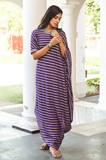 Palak & Mehak Purple Pure Georgette Banarasi Chevron, Gota Patti Striped Cowl Tunic And Pant Set Online at Aza Fashions Palak & Mehak_Purple Pure Georgette Banarasi Chevron, Gota Patti Striped Cowl Tunic And Pant Set _Online_at_Aza_Fashions