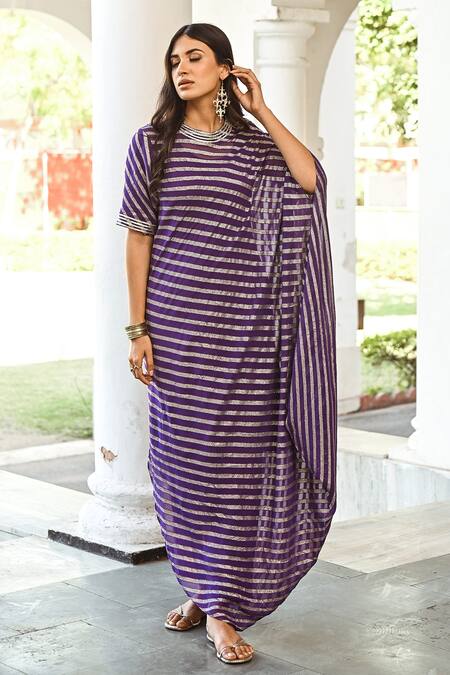 Buy Palak & Mehak Purple Pure Georgette Banarasi Chevron, Gota Patti Striped Cowl Tunic And Pant Set Online at Aza Fashions Buy_Palak & Mehak_Purple Pure Georgette Banarasi Chevron, Gota Patti Striped Cowl Tunic And Pant Set _Online_at_Aza_Fashions