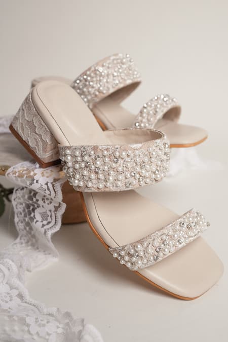 Buy PHENOMINAAL Off White Embellishments Strap Block Heels Online at Aza Fashions Buy_PHENOMINAAL_Off White Embellishments Strap Block Heels _Online_at_Aza_Fashions