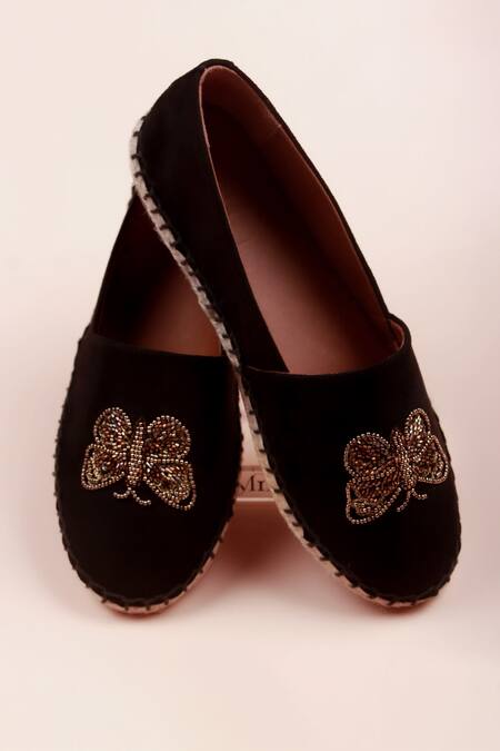 Shop PHENOMINAAL Black Embroidered Butterfly Espadrilles at Aza Fashions Shop_PHENOMINAAL_Black Embroidered Butterfly Espadrilles _at_Aza_Fashions