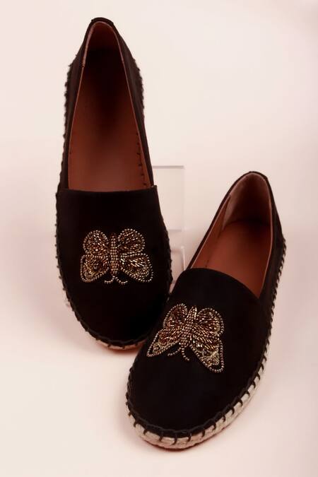 PHENOMINAAL Black Embroidered Butterfly Espadrilles Online at Aza Fashions PHENOMINAAL_Black Embroidered Butterfly Espadrilles _Online_at_Aza_Fashions