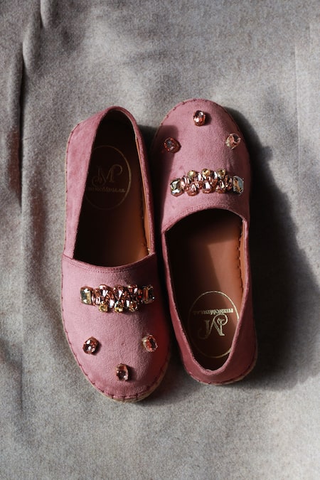 Shop PHENOMINAAL Pink Embroidered Velvet Espadrilles at Aza Fashions Shop_PHENOMINAAL_Pink Embroidered Velvet Espadrilles _at_Aza_Fashions