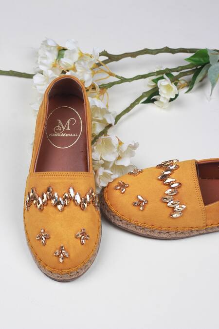 Shop PHENOMINAAL Yellow Embroidered Canary Espadrilles at Aza Fashions Shop_PHENOMINAAL_Yellow Embroidered Canary Espadrilles _at_Aza_Fashions