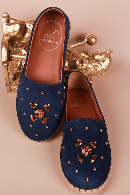 Shop PHENOMINAAL Blue Embroidered Navy Espadrilles at Aza Fashions Shop_PHENOMINAAL_Blue Embroidered Navy Espadrilles _at_Aza_Fashions
