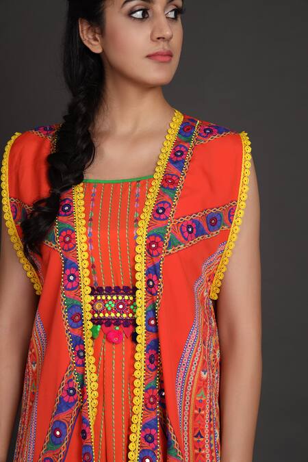 Preeti S Kapoor_Orange U Neck Draped Dress With Jacket _at_Aza_Fashions