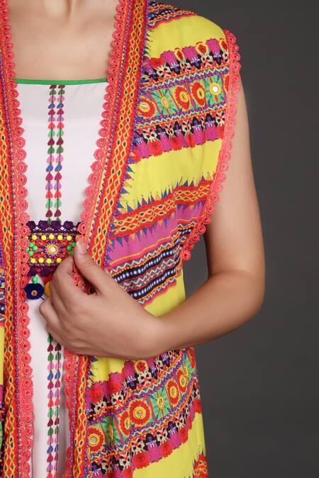 Preeti S Kapoor_White U Neck Draped Dress With Jacket _at_Aza_Fashions