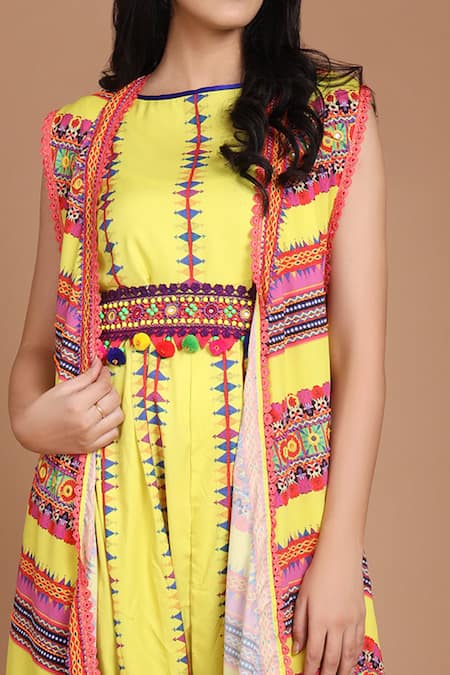 Shop_Preeti S Kapoor_Yellow Round Cowl Draped Jumpsuit With Jacket _Online_at_Aza_Fashions
