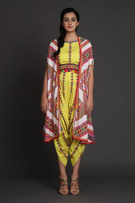 Preeti S Kapoor_Yellow Round Cowl Draped Jumpsuit With Jacket _Online_at_Aza_Fashions