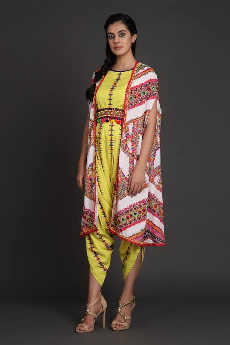 Buy_Preeti S Kapoor_Yellow Round Cowl Draped Jumpsuit With Jacket _Online_at_Aza_Fashions