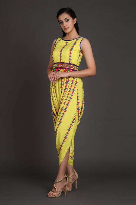 Shop_Preeti S Kapoor_Yellow Round Cowl Draped Jumpsuit With Jacket _Online_at_Aza_Fashions