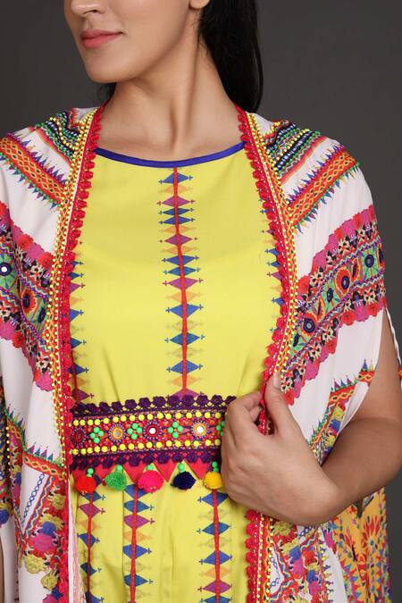 Preeti S Kapoor_Yellow Round Cowl Draped Jumpsuit With Jacket _at_Aza_Fashions